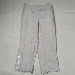 Chico's Beige Linen Pull-On Cropped Pants Button Hem Detail 00 (US 2) NWT